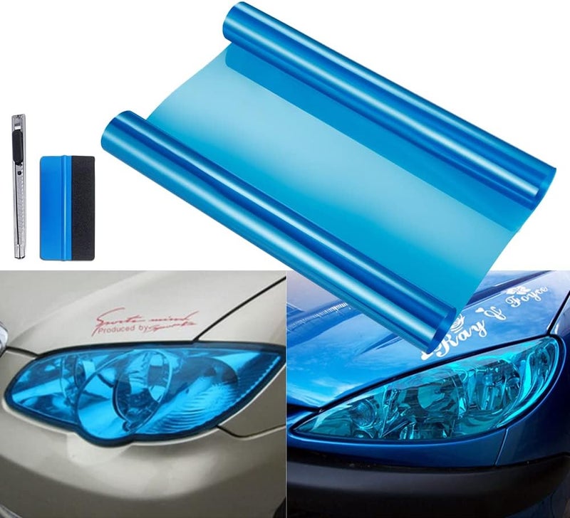 LZLRUN Extra-Wide Headlight Taillight Vinyl Tint Wrap 16 Inch x 60 Inch Roll Self Adhesive Fog Light Film Sheet Sticker Cover (Blue) - Image 1